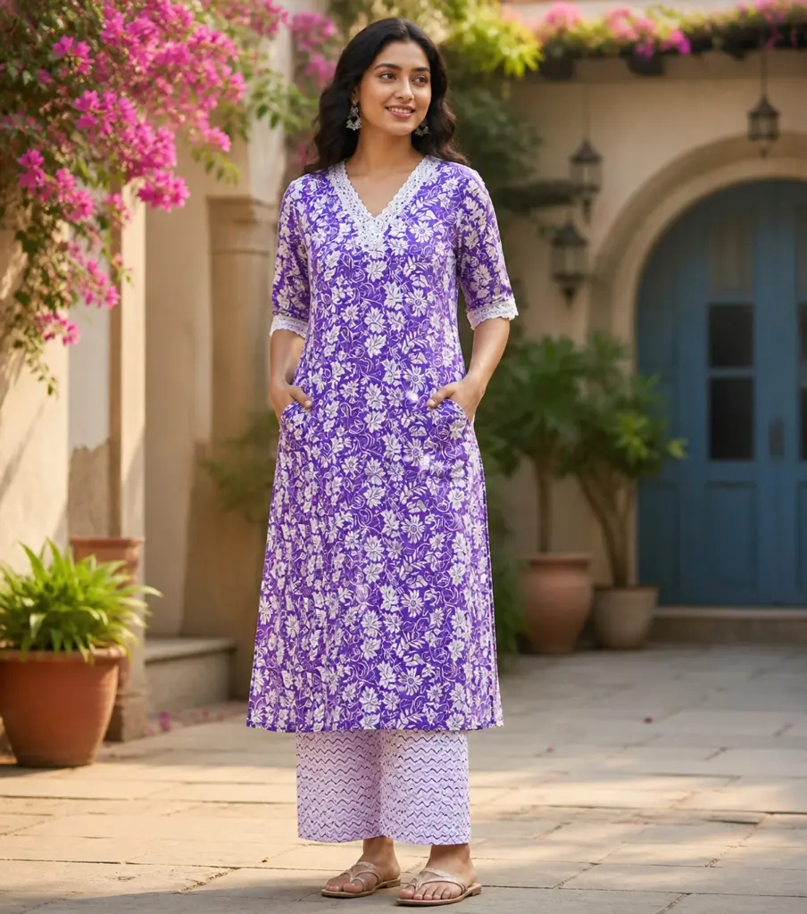 YATEXTILES Women Cotton Blend Kurta Pant Set